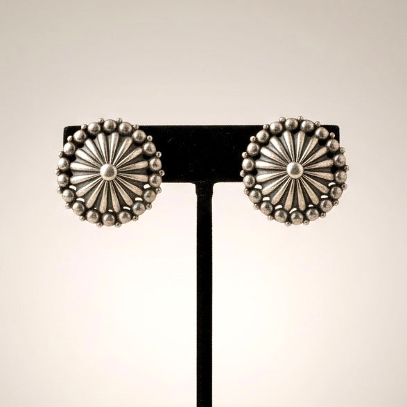 Oxidized Silver Sunburst Stud Earrings | Vintage Floral Statement Jewelry