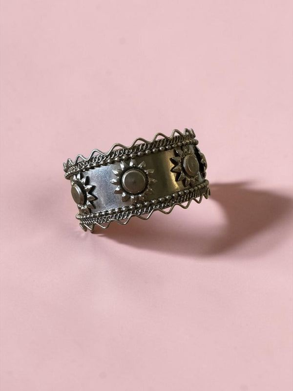 Oxidized Sun Motif Statement Cuff | Tribal Handcrafted Wide Kada Bracelet