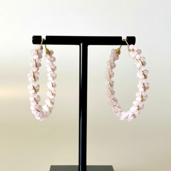 Pink Beaded Hoop Earrings with Gold Detailing | Chic Everyday Statement Hoops