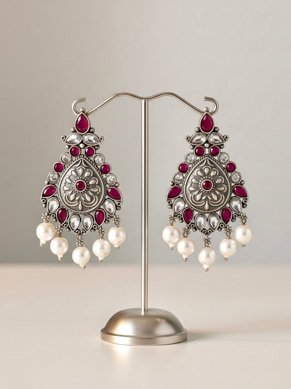 Red Statement Earrings with Pearl Drops | Ethnic Boho Jewelry