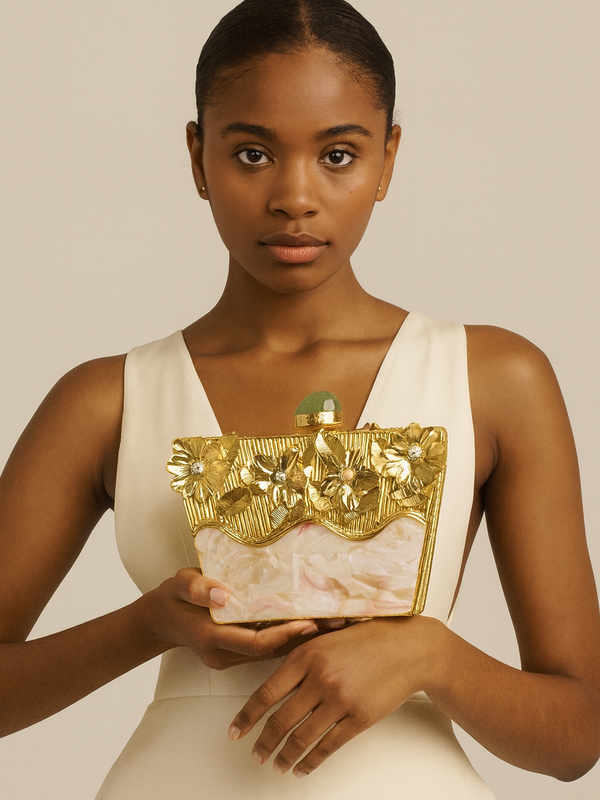Resin Art Statement Clutch with Gold Chain