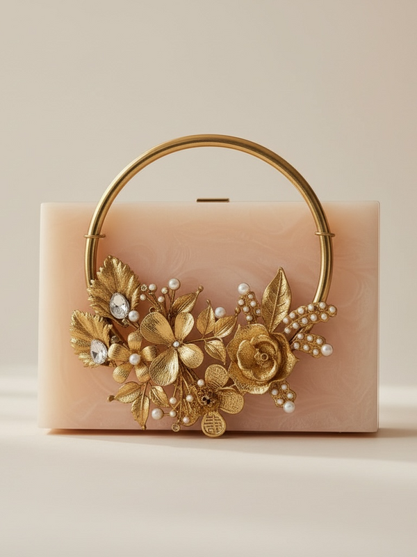 Resin Art Statement Clutch with Gold Chain