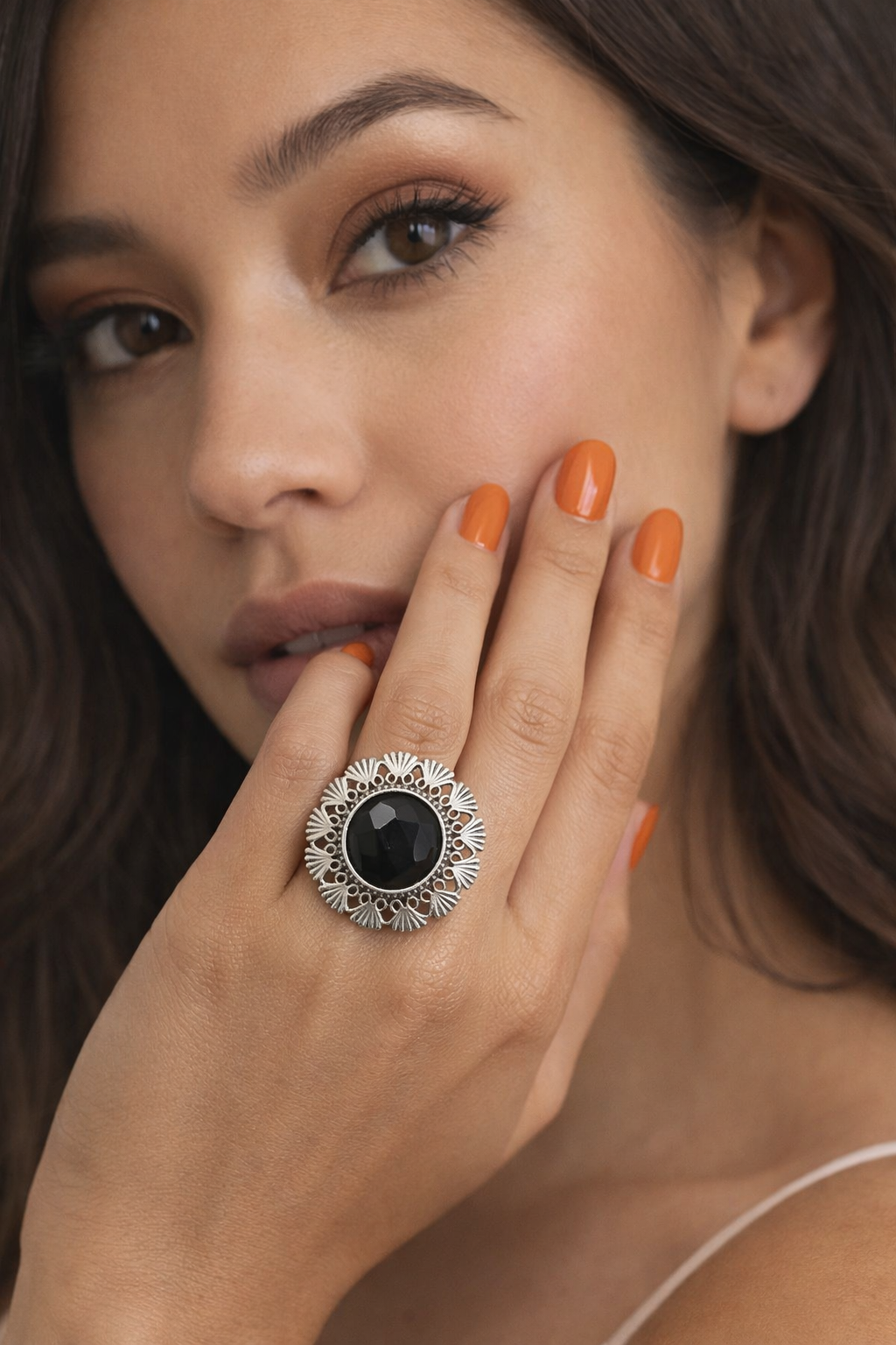 Vintage Floral Statement Silver Tone Ring