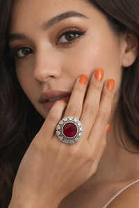Vintage Floral Statement Silver Tone Ring