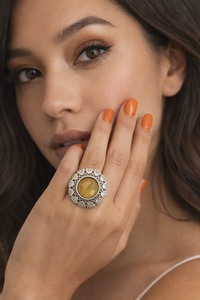 Vintage Floral Statement Silver Tone Ring