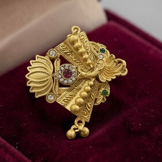 Gold Temple Style Statement Brooch with Stone Detailing | Ethnic Jewelry Accessory