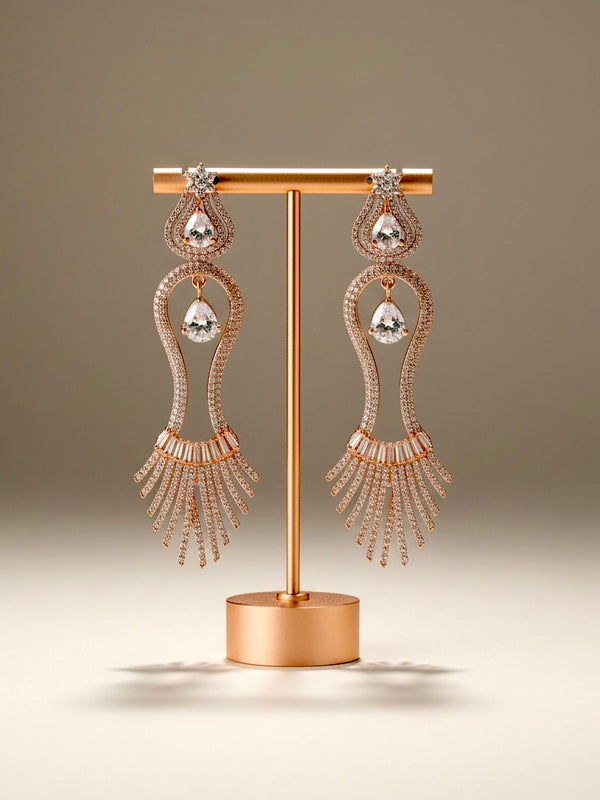 Rose Gold Crystal Chandelier Earrings | Luxury Fringe Statement Drop Earrings