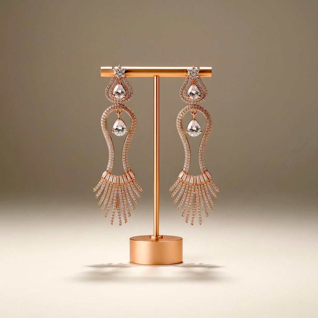 Rose Gold Crystal Chandelier Earrings | Luxury Fringe Statement Drop Earrings