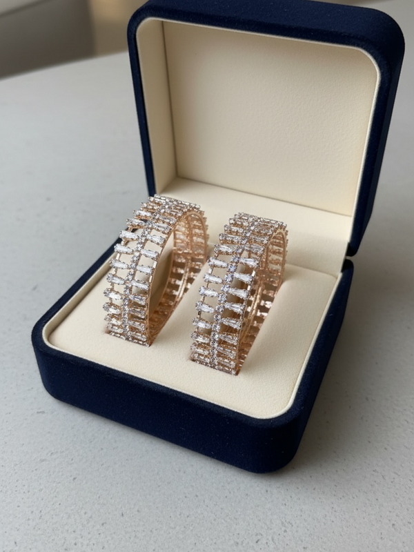 Rose Gold Multi-Layer Crystal Bangle Set | Luxury Statement Diamond-Look Kada (Set of 2)