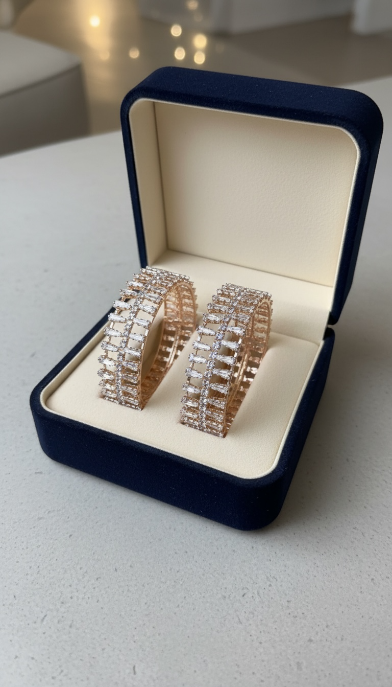 Rose Gold Multi-Layer Crystal Bangle Set | Luxury Statement Diamond-Look Kada (Set of 2)