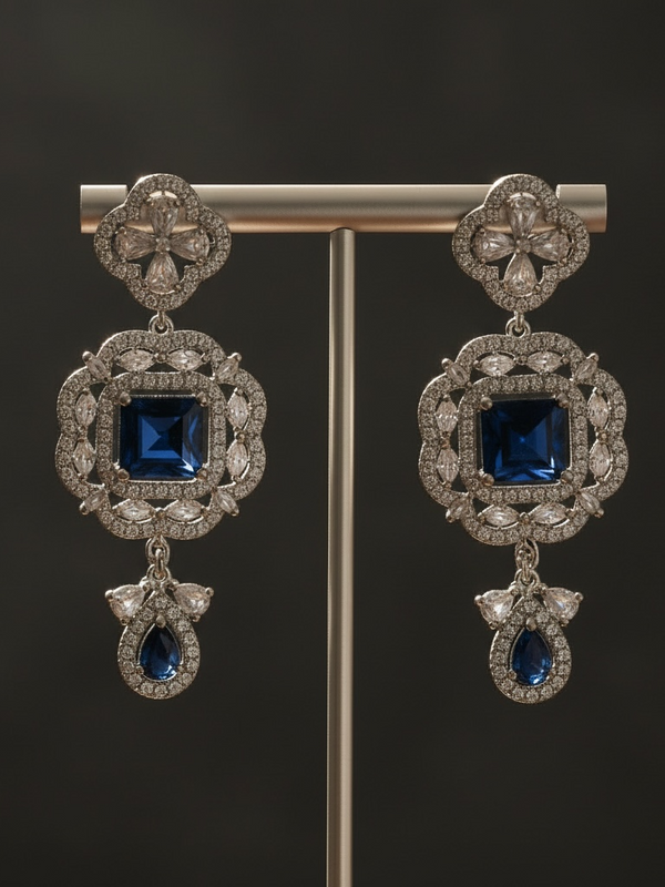 Royal Blue Crystal Statement Earrings | Sapphire-Inspired Luxury Drop Earrings