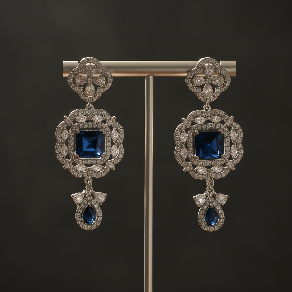 Royal Blue Crystal Statement Earrings | Sapphire-Inspired Luxury Drop Earrings