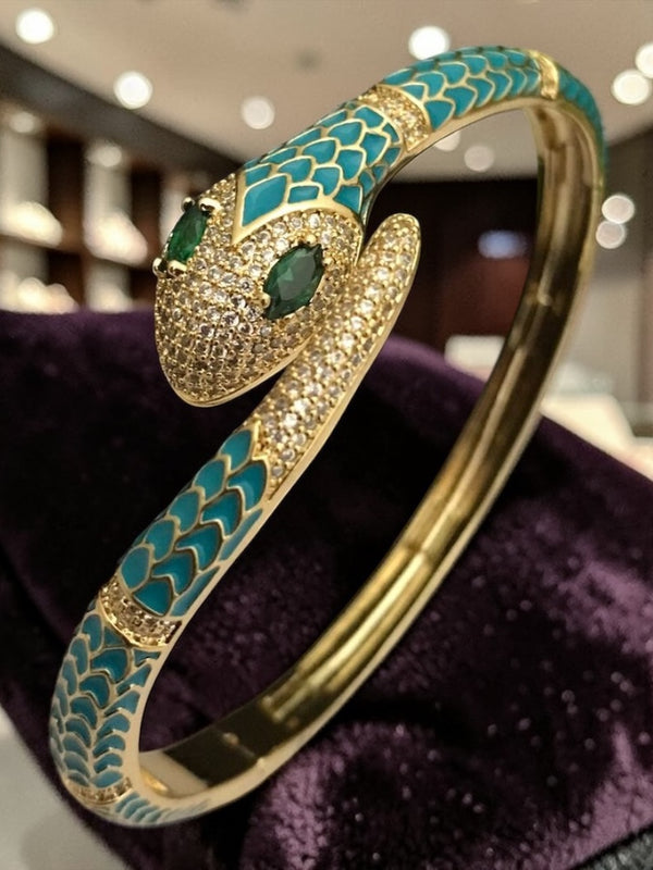 Serpentine Statement Cuff Bracelet with Enamel & Crystal Detailing