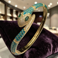Serpentine Statement Cuff Bracelet with Enamel & Crystal Detailing