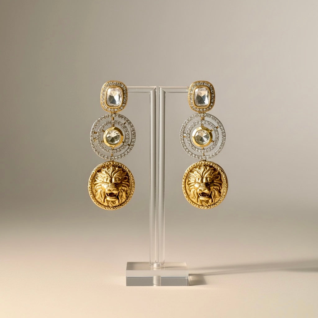 Vintage Gold Lion Head Stud Earrings | Bold Statement Jewelry