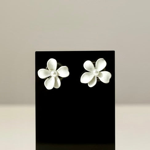 White Floral Statement Stud Earrings with Gold Center | Bold Summer Jewelry